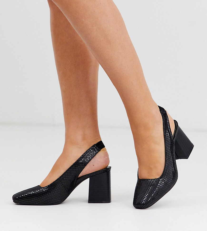 Simply Be – Svarta extra breda skor med blockklack, fyrkantig tå och hälrem-Flerfärgad