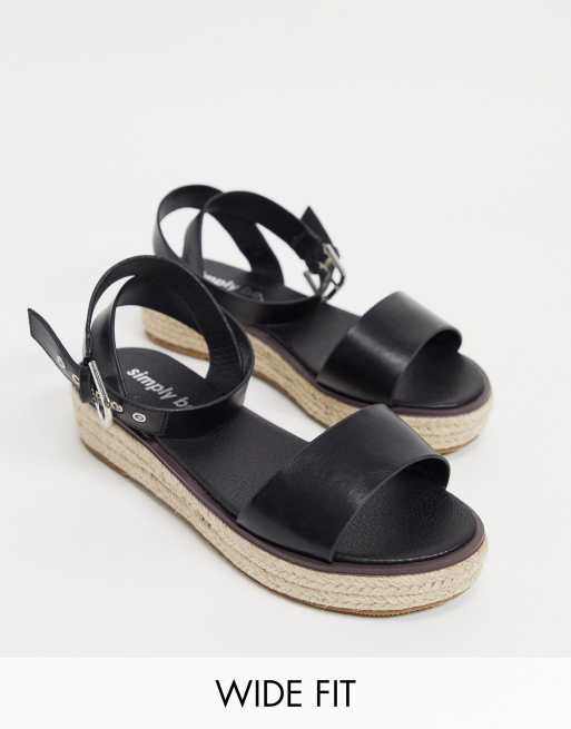 Simply Be – Svarta platta espadriller med knytningsdetalj och extra bred passform