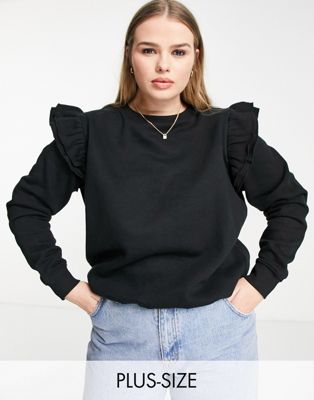 Simply Be sweatshirt with frill detail in black