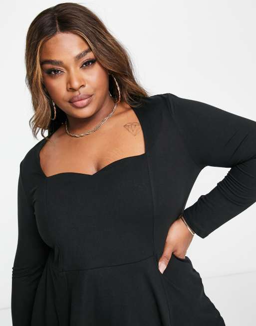 Shop Plus Size Assymetric Metallic Peplum Top in Black