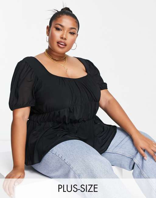 Simply Be sweetheart neck mesh top in black | ASOS