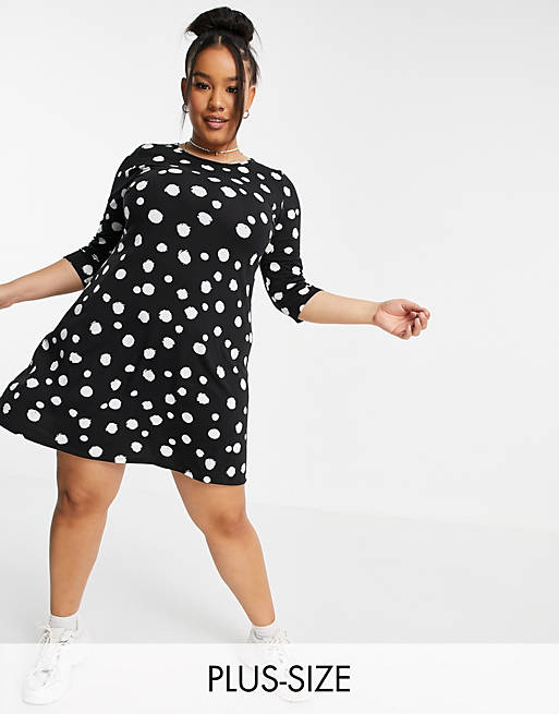 Women Simply Be swing dress in black and white polka dot 