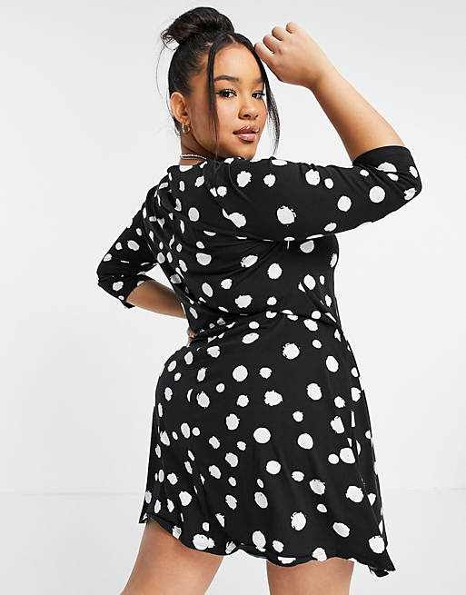 Women Simply Be swing dress in black and white polka dot 