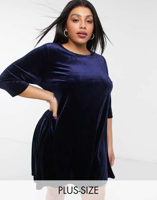Simply Be - Swingjurk in velours en marineblauw