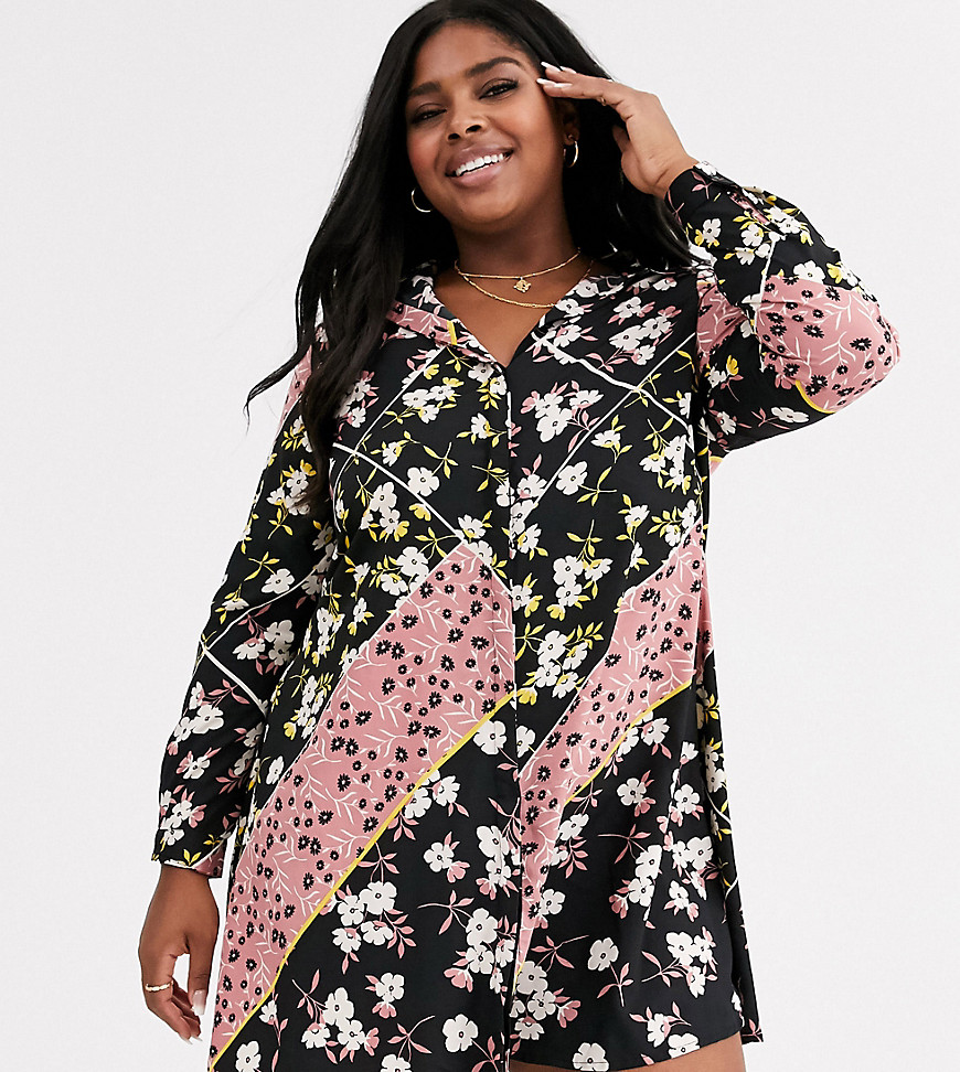 Simply Be – swingskjortekjole med blandet blomsterprint-Multifarvet