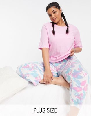 Simply Be t-shirt and trouser pyjama set in pink floral