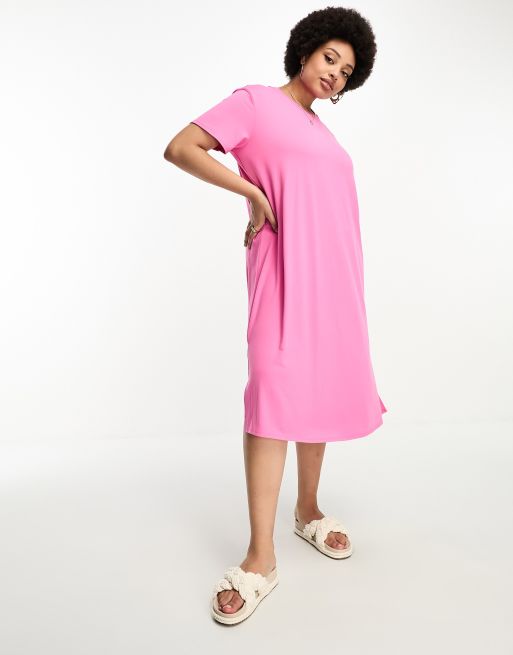 Simply Be t shirt midi dress in pink