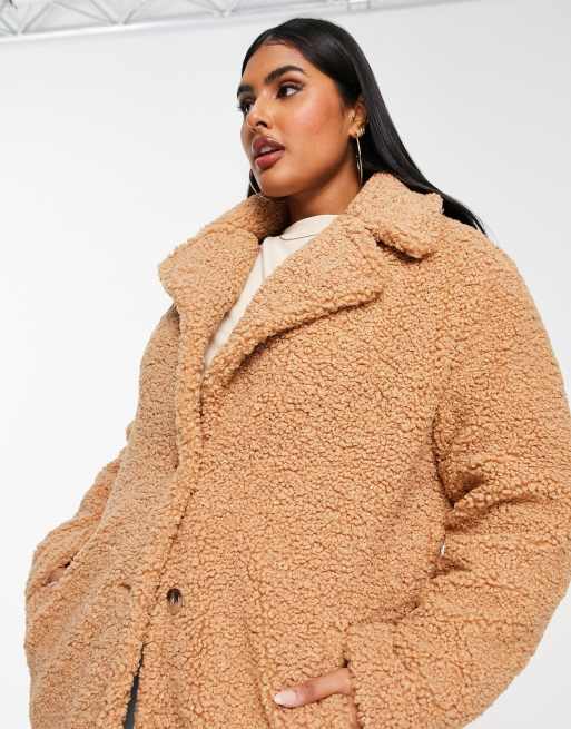 Simply Be teddy coat in camel ASOS