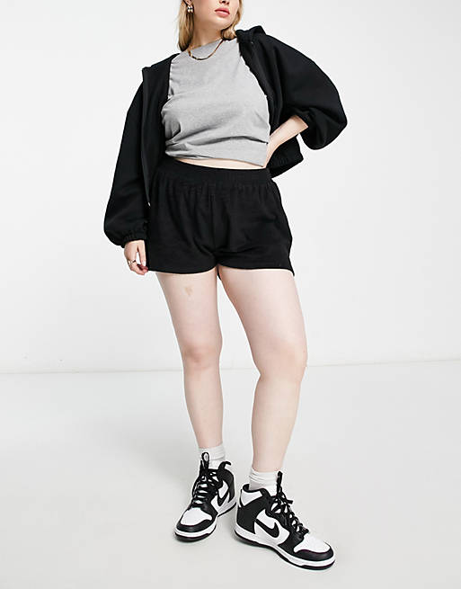 Simply Be terrycloth beach shorts in black - part of a set | ASOS