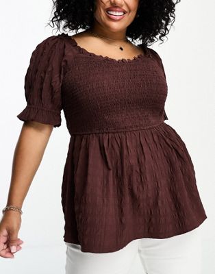 Simply Be textured shirred blouse in chocolate - ASOS Price Checker