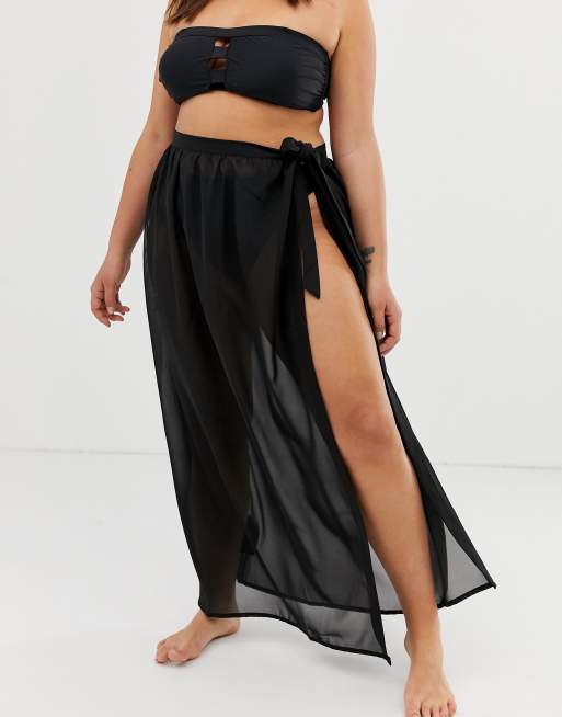 Simply Be tie side beach maxi skirt in black