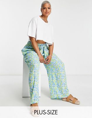 Simply Be tie waist trousers in green floral