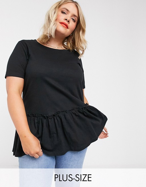 Simply Be tiered hem t-shirt in black