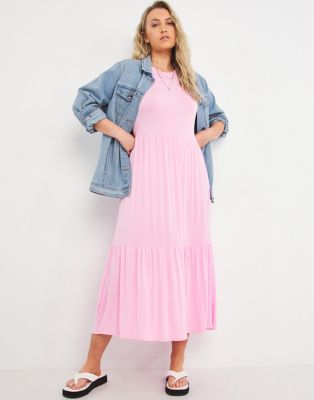 Simply Be tiered jersey midi dress in pink