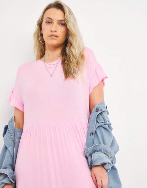 Simply Be tiered jersey midi dress in pink | ASOS