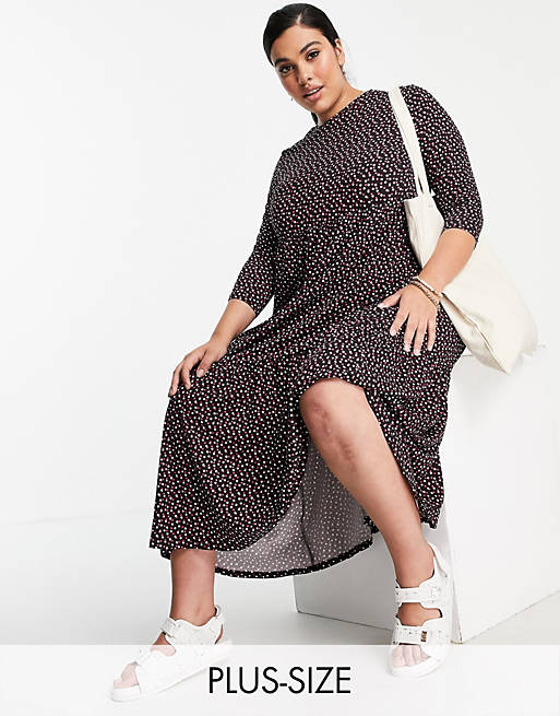 Simply Be tiered midi dress in polka dot