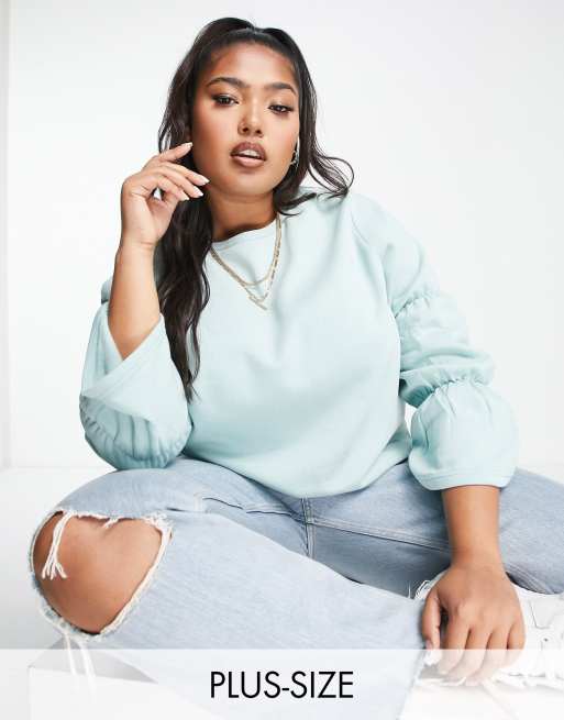 Simply Be tiered sleeve sweatshirt in light green