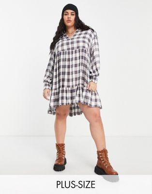 Simply be tiered smock dress in navy check