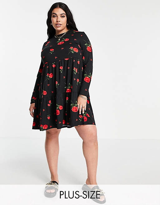 Simply Be tiered smock dress in rose print