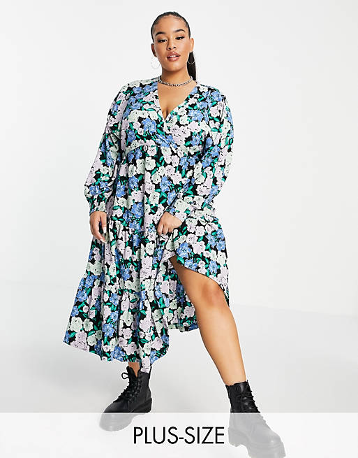 Simply Be tiered smock midi dress in floral print