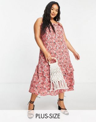 Simply Be tiered sundress in red ditsy floral