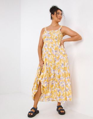 Simply Be tiered sundress in yellow floral