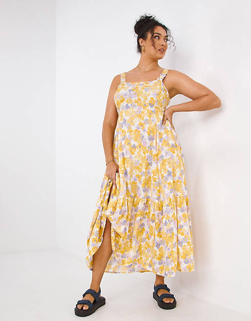 Tiered sundress in yellow floral Asos Women Clothing Dresses Printed Dresses 
