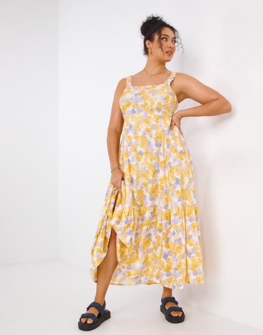 Simply Be tiered sundress in yellow floral ASOS