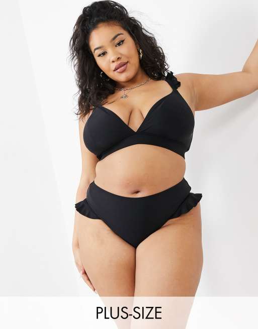 Simply Be - Top bikini a triangolo nero con volant