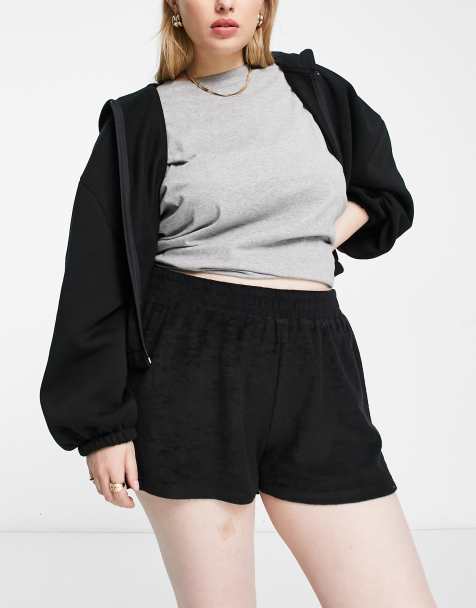Simply Be towelling co-ord beach short in black - view 1