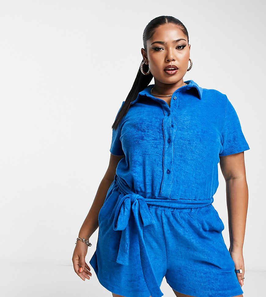 Simply Be towelling playsuit in blue