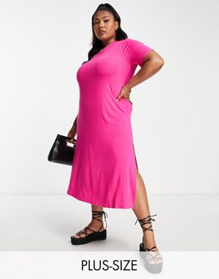 Simply Be tshirt dress with side split in pink