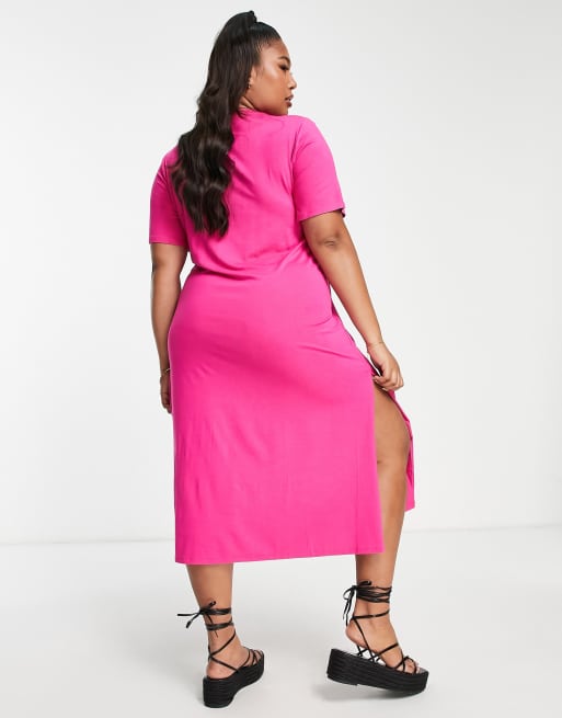 Simply Be tshirt dress with side split in pink