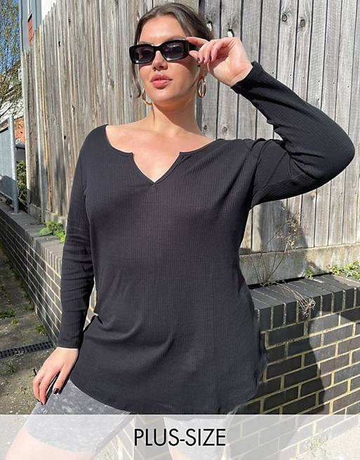 Simply Be tunic t-shirt with notch neck in black