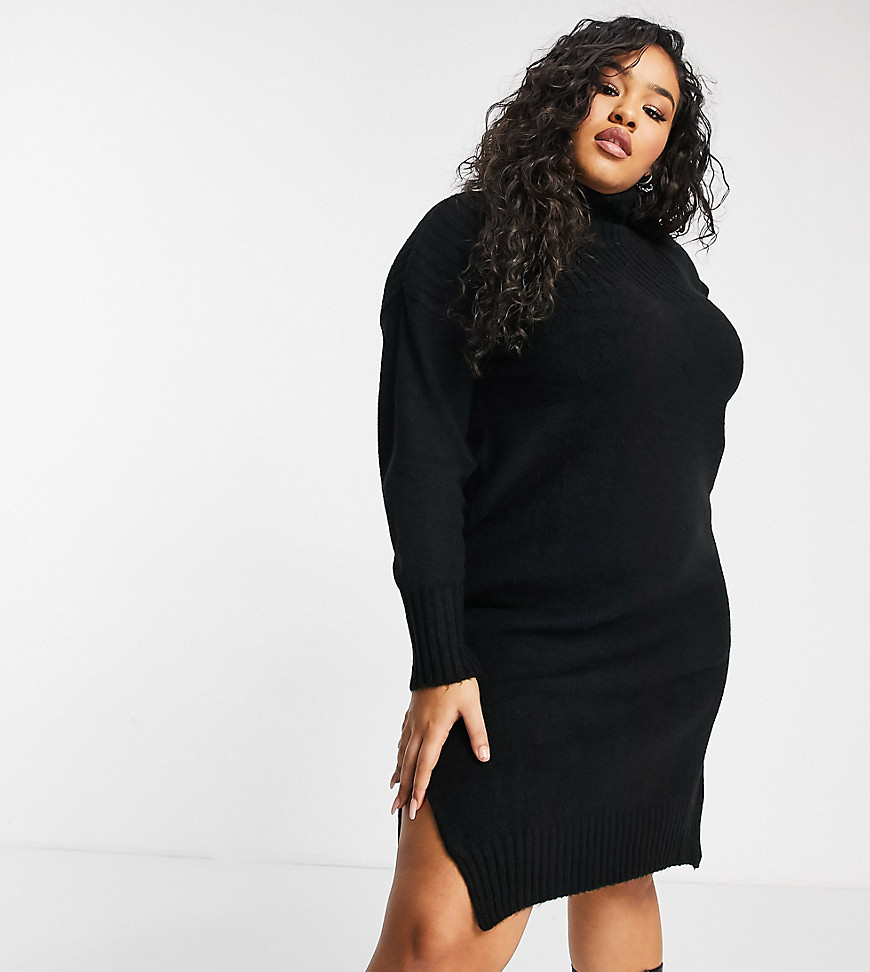 Simply Be turtle neck sweater dress in black