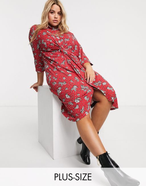 Simply Be Twist And Tie Front Shirt Dress In Red Asos