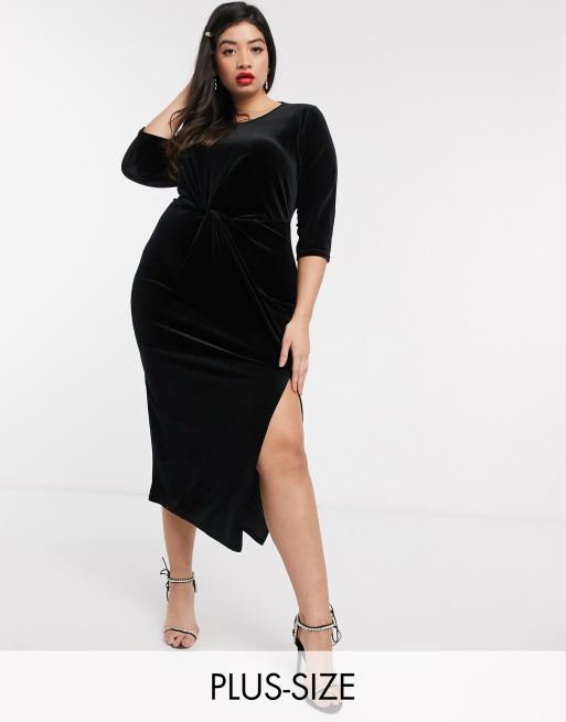 Simply Be twist front velour midi dress in black | ASOS