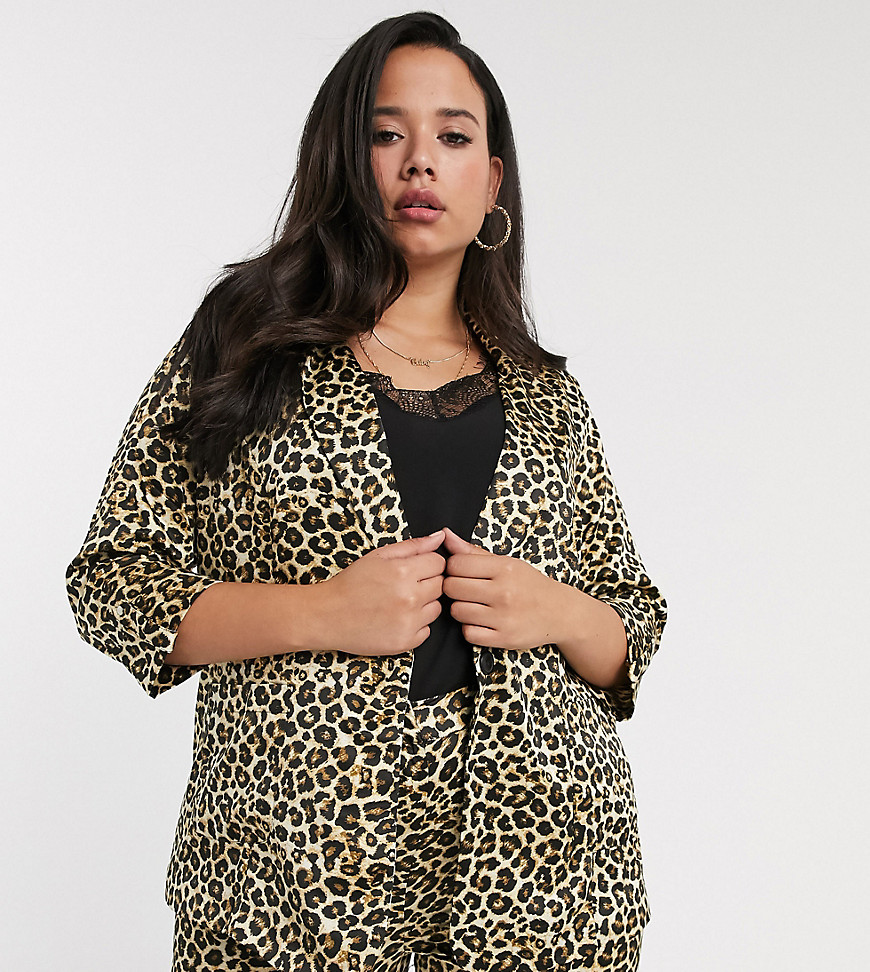 Simply Be two-piece blazer in leopard satin-Multi