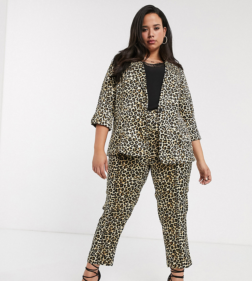 Simply Be two-piece tailored pants in leopard satin-Multi