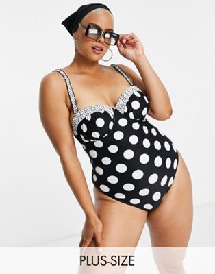 Simply Be underwired swimsuit in polka dot