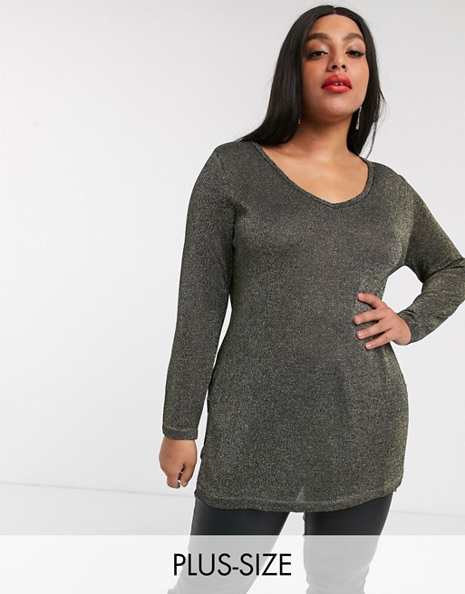 Simply Be v neck metallic jumper in gold