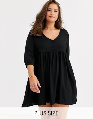 black v neck smock dress