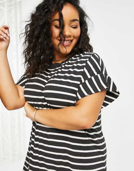 Simply Be - Vestito camicia con fondo con volant, colore nero e bianco a righe, 3 di 4