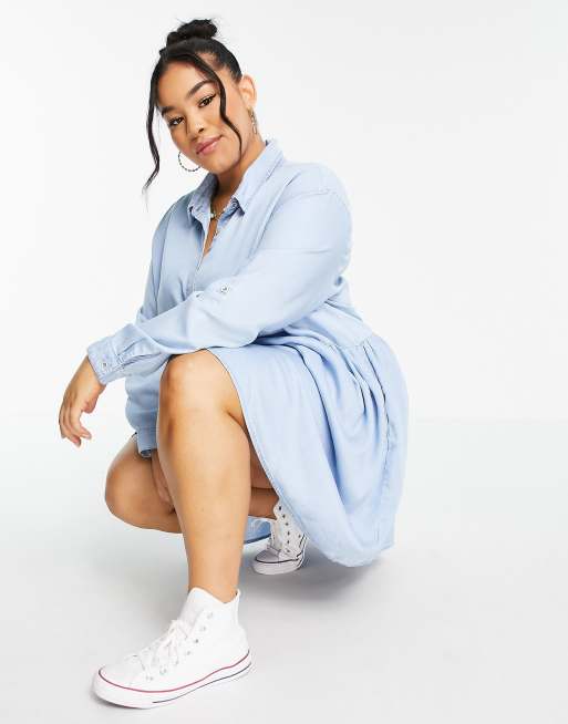 Simply Be Vestito camicia grembiule di jeans azzurro ASOS