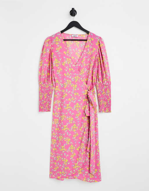 Simply Be - Vestito midi a portafoglio rosa a fiori
