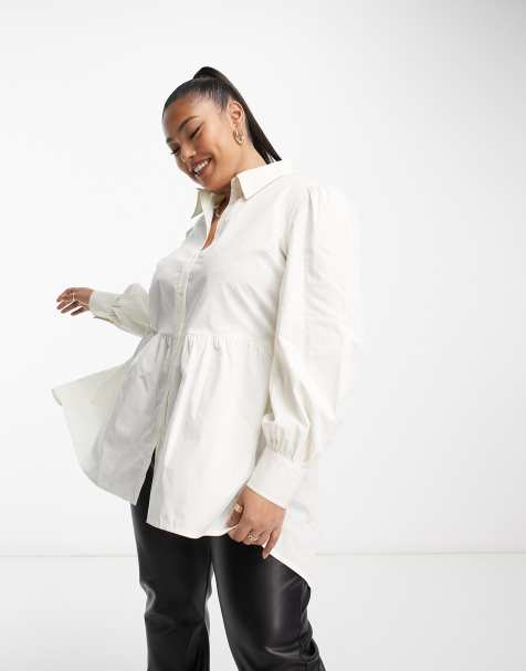 Simply Be – Vit skjorta med peplum-fåll - view 1