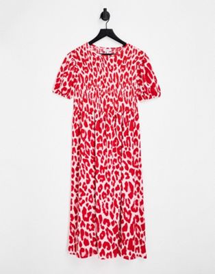 Simply Be Waffle Midi Dress In Red Animal
