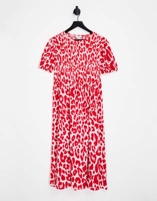 Simply Be waffle midi dress in red animal