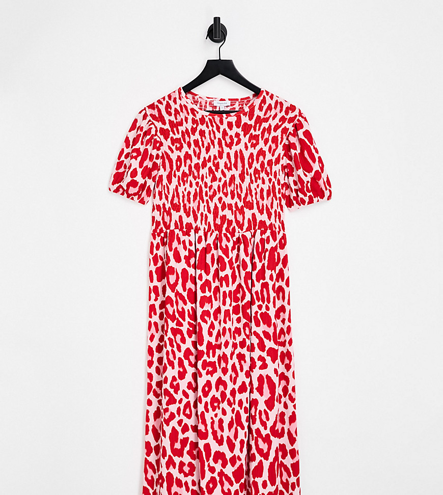 Simply Be Waffle Midi Dress In Red Animal