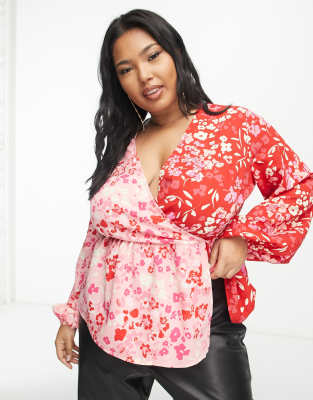 Simply Be - Wickelbluse in Rosa mit verschiedenen Blumenprints